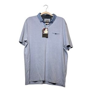 Men’s NWT Ted Baker short sleeve woven collar polo in blue, size 7 (XXXL)